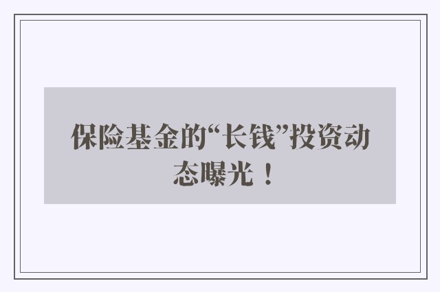 保险基金的“长钱”投资动态曝光！