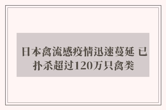 日本禽流感疫情迅速蔓延 已扑杀超过120万只禽类