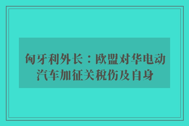 匈牙利外长：欧盟对华电动汽车加征关税伤及自身