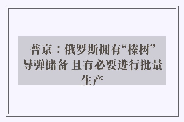 普京：俄罗斯拥有“榛树”导弹储备 且有必要进行批量生产