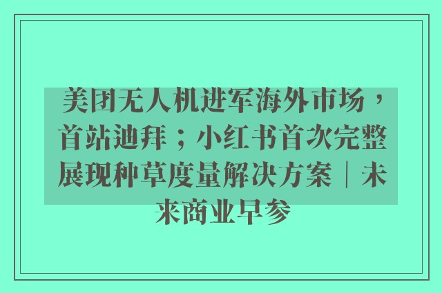 美团无人机进军海外市场，首站迪拜；小红书首次完整展现种草度量解决方案｜未来商业早参