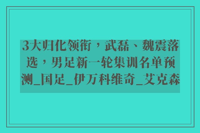 3大归化领衔，武磊、魏震落选，男足新一轮集训名单预测_国足_伊万科维奇_艾克森