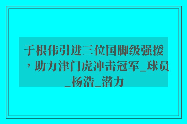 于根伟引进三位国脚级强援，助力津门虎冲击冠军_球员_杨浩_潜力