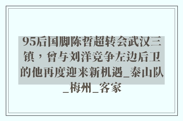 95后国脚陈哲超转会武汉三镇，曾与刘洋竞争左边后卫的他再度迎来新机遇_泰山队_梅州_客家