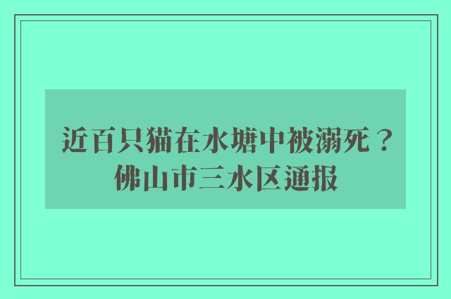 近百只猫在水塘中被溺死？佛山市三水区通报