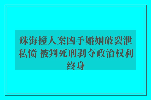 珠海撞人案凶手婚姻破裂泄私愤 被判死刑剥夺政治权利终身